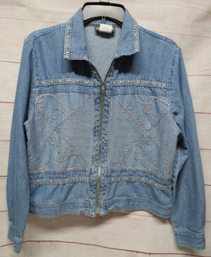Saint Germain Embellished Denim Jacket VTG 80s 90s Womens Sz Medium Petite